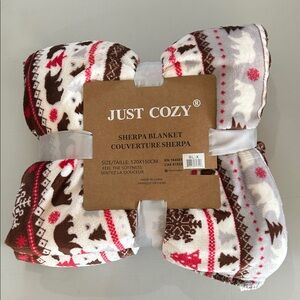 Just Cozy Sherpa Blanket with Reindeer Pattern